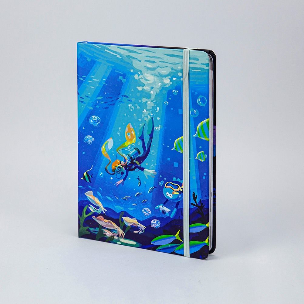 Notizbuch mit Spiralbindung und Gummibanddruck